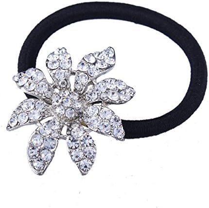 FUMUD 1PC New High Quality Women Hair Accessories Elastic Ponytail Hair Tolder Rhinestone Hair Tie Flower Elastic Hair Band
