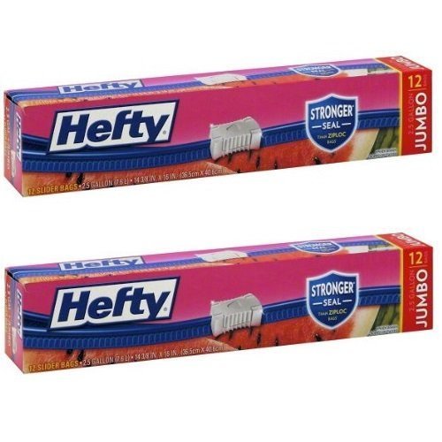 Hefty Onezip Slider Bags, Jumbo 2.5 Gallon Multi-purpose, 12 Count (Pack of 2) 24 Bags Total by Hefty