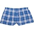 Royal Blue Silver White Plaid Check Flannel Cotton Girl Boxers Mini Itty Bitty Shorts 1" Inseam, Covered elastic waist, 100% cotton,