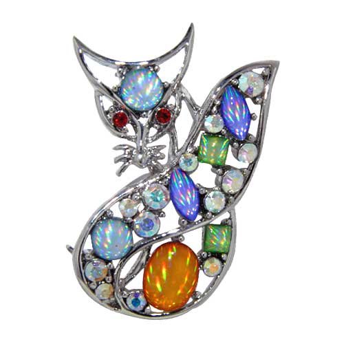 Silver Tone Fox Animal Brooch Pin