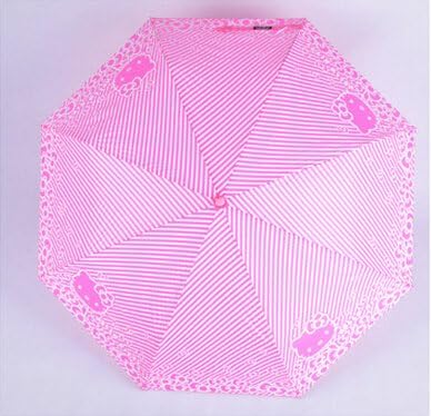 Pink Stripe Hello Kitty Open Close Folding Light Portable Umbrella