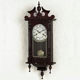 Quartz Linden Wood Wall Clock with Roman Numerals and Moving Pendulum
