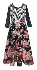 Girls Round Neck Tiered Floral Print Chiffon/Linen/Polyester/Knit Maxi Dress 