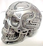 Robotic Human Skull Silvered Statue Robot Android