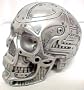 Robotic Human Skull Silvered Statue Robot Android
