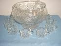 Glass Punch Bowl Set with Fruit Design