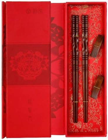 2 Pairs Rosewood Hinge Shape Chinese Chopsticks Chopsticks Rest with Gift Box