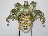 VENETIAN JOLLY JESTER MASK WITH MUSIC SHEETS/GOLD/YELLOW COLORS