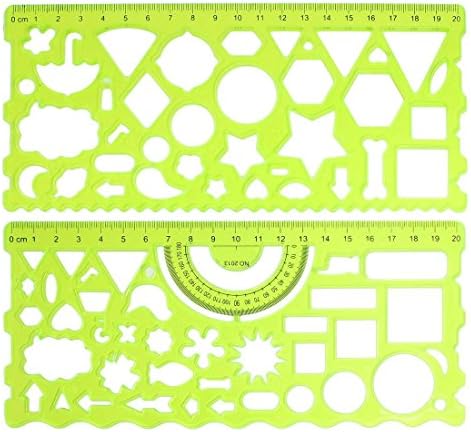 Sodio 2 Pcs Plastic Hollow Geometric Template Student Ruler Set Green