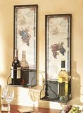 Set of 2 Wine Bottle Wall Hangings with French Grape Accents
