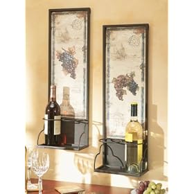 Set of 2 Wine Bottle Wall Hangings with French Grape Accents