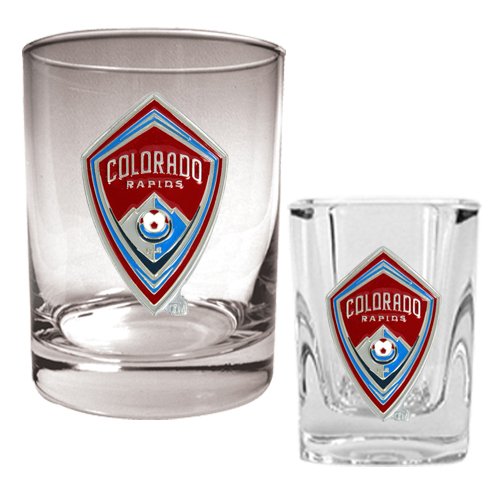 Colorado Rapids MLS Rocks Glass and Square Shot Glass Set - Primary Logo