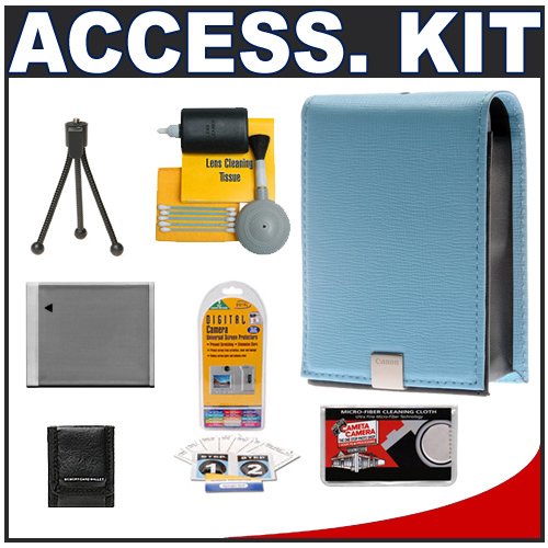 Canon PowerShot PSC-1000 Deluxe Leather Case (Light Blue) + NB-6L Battery + Accessory Kit for SD770 IS, SD980 IS, SD1200 IS & SD1300 IS Digital Cameras