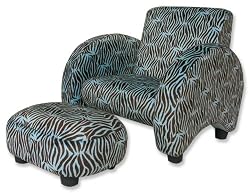 Trend Lab Mod Chair with Ottoman Blue Velour Zebra Print stores
