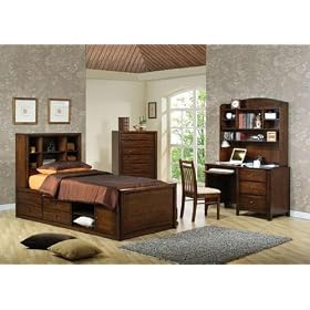 Scottsdale Bookcase Chest 4PC Twin Size Bedroom Group in Deep Walnut Finish by Toscana Home Interiors