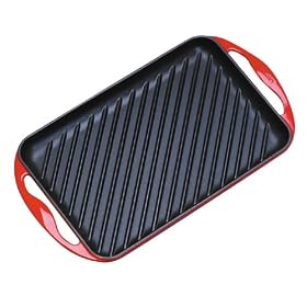 Le Creuset Enameled Cast-Iron 13-by-8-1 2-Inch Rectangular Skinny Grill, Red by Le Creuset