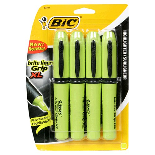 BIC Brite Liner Grip XL Highlighter, Yellow, 6-Count Packages of 4-Count Packs (Pack of 2) (48 Pens)