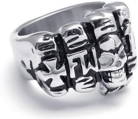 KONOV Jewelry Fancy Stainless Steel Band Cross Skull Fist Men's Ring, Color Black Silver - Size 10
