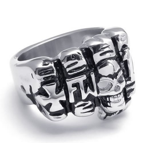KONOV Jewelry Fancy Stainless Steel Band Cross Skull Fist Men's Ring, Color Black Silver - Size 10