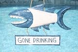 GONE DRINKING SHARK ATTACK SIGN 15 BLUE - NAUTICAL DECOR