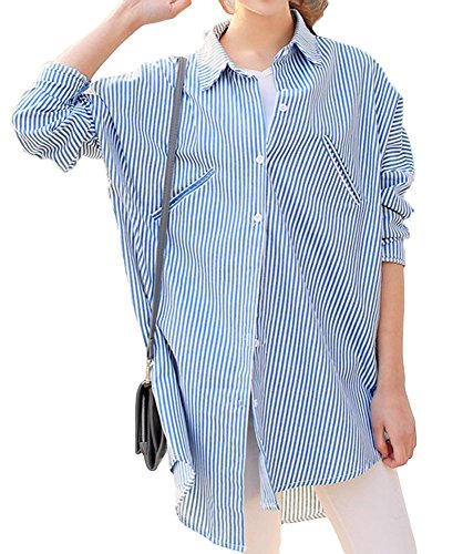 [CASA ROSADA]ストライプシャツ シャツ ロング丈 ドルマンスリーブ ブルー ホワイト  オリジナルブレスレットセット