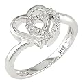 14K White Gold Double-Heart Ring with Diamonds