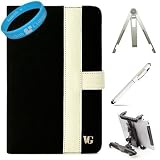Black-White Canvas Portfolio Carrying Case for Barnes & Noble Nook Color + Tablet Headrest Mounting + Executive White Stylus Pen with Laser Pointer and LED Light+ Silver Metal Stand + SumacLife TM Wisdom*Courage Wristband