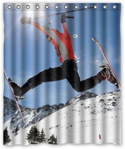 60"(w) x 72"(L) Custom alpine skiing / ski / skee sports winter snow blue Bathroom Waterproof Polyester Fabric Shower Curtain