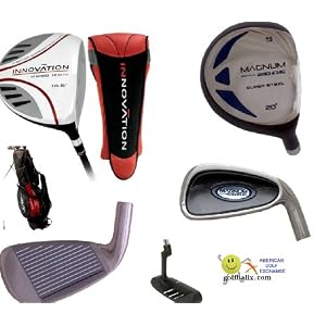 American Golf Men\'s Magnum/Impact Golf Club Se ; Made in USA; Right Hand: Regular&Tall Length; Fast Shipping, Graph Woods; 5 through Pitching Wedge Irons; Stand Bag & Putter