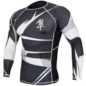 Hayabusa Metaru 47 Silver Rashguard Long Sleeve Shirt, Large, Black/White