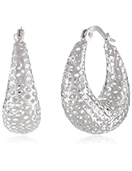 Duragold 14k White Gold Mesh Diamond Cut Hoop Earrings