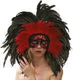 19" Venetian Carnival Masquerade Ball Feathered Red Black Wall Masks Décor