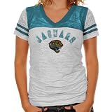 NFL Touch by Alyssa Milano Jacksonville Jaguars Ladies The Coop Football Premium Burnout V-Neck T-Shirt - White-Teal (X-Large)
