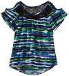 Paperdoll Girls 7-16 Printed Knit Cold Shoulder Top with Lace Inset Around Neck