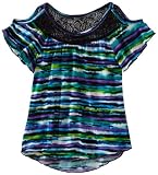 Paperdoll Girls 7-16 Printed Knit Cold Shoulder Top with Lace Inset Around Neck