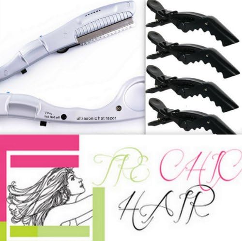 Tre Chic Hair Automatic Pro Light Weight Salon High Quality Styling Hair Cutting Feather Razor (Grey Silver)With Bonus 4 Croc Clips
