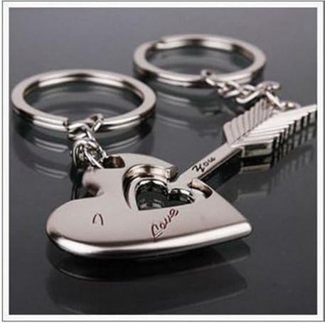 Cookids Romantic Heart & Arrow Couple Keychain Metal Boy Girl Love Lovers Sweethearts Key Chain Ring Silver Key Ring Chain