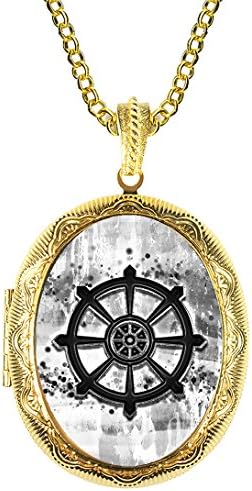 Dharmachakra B&amp;w Wheel of Dharma Buddhism Gold Solid Perfume Locket Pendant