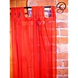 Poppy Red Sheer 100% Cotton Gauze Tab Curtain, 44 inches X 104 inches