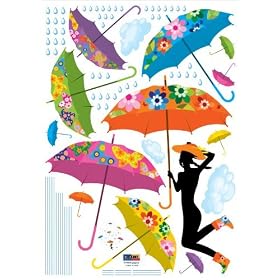 Easy Instant Decoration Wall Sticker Decal - Vintage Print Umbrellas and Rainclouds