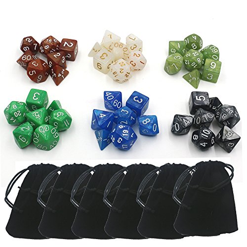 Trasfit 42 Pieces Polyhedral Dice 6 Complete Sets, Dungeons and Dragons DND MTG RPG D20 D12 D10 D8 D6 D4 Game Dice Set