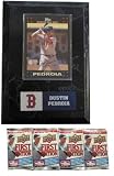 MLB Card Plaques - Boston Red Sox-Dustin Pedroia with FREE 4 Packs of MLB Trading Cards - Boston Red Sox
