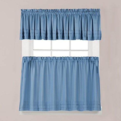 Holden Curtain Set - Valance: 58" x 13" + Tier Pair: 57" x 36" - (Smoke Blue)