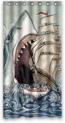 Distinctive Shark Jaws Painting Pattern Print Waterproof Bathroom Polyester Fabric Shower Curtains ,36"(w) x 72"(h)