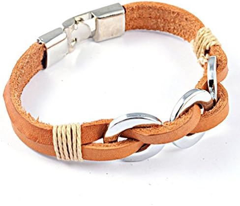 Jewelryfinds Orange Halloween Prom Hand-Woven Men Titanium Steel Leather Bracelet Bicyclic Button