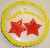 Gourmet Food : Cookie Cake Pie with Almond Cookie and Vanilla Cake 9'-Topped with Cherry Star Gummies