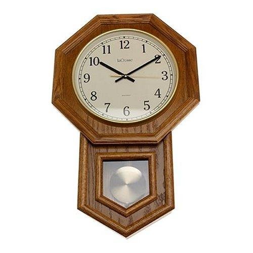 River City Clocks Radio-controlled Schoolhouse Clock with Swinging Pendulum and Oak Finish - 21 Inches Tall - Model # 801-403O