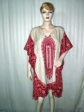 FREE SHIP Indian Caftan Kimono Sleeve Short Night Lounge Wear- Cream Red Floral Print Xxl