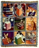 Cats with Books Tapestry Throw Blanket