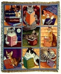 Cats with Books Tapestry Throw Blanket